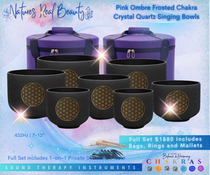 Frosted Crystal Bowls | Black Flower of Life Chakra Set