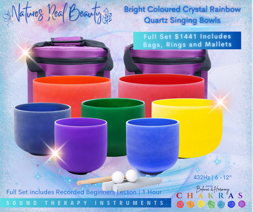 Frosted Crystal Bowls | Bright Coloured Chakra Set