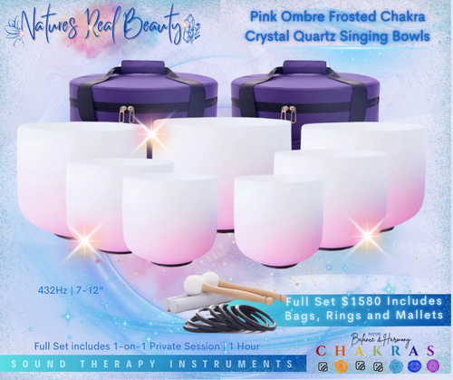 Frosted Crystal Bowls | Pink/White Ombre Chakra Set