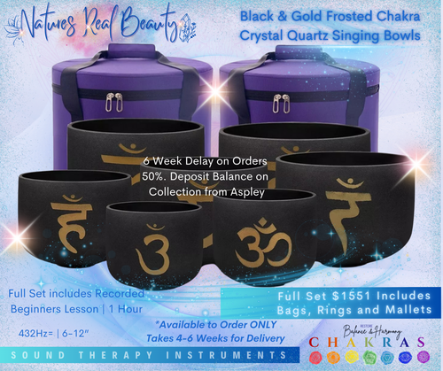 Frosted Crystal Bowls | Black & Gold Chakra Set