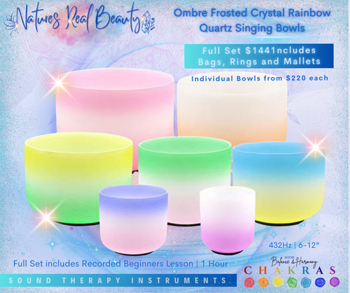 Frosted Crystal Bowls | Bright Rainbow Coloured Ombre Chakra Set